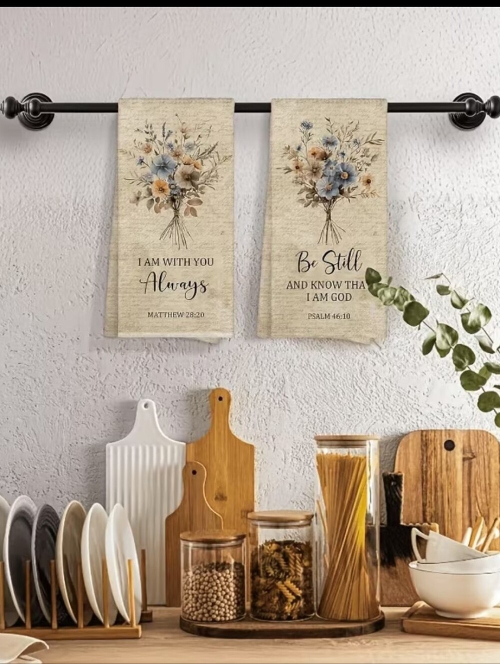 2 Piece Vintage Floral Inspirational Bible Verse Tea Towels. 16 X 24 Inches. - Picture 3 of 4